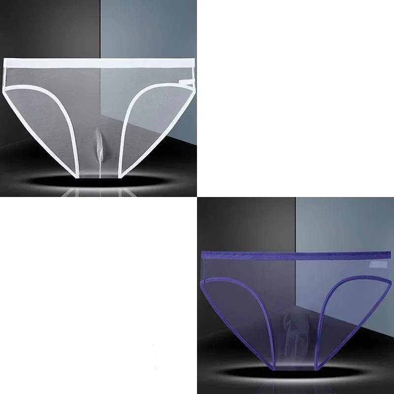 Transparent Underwear Hot Man Pants Ultra-thin Perspective Mid-rise Male Mesh Slips Homme Panties Plus Size