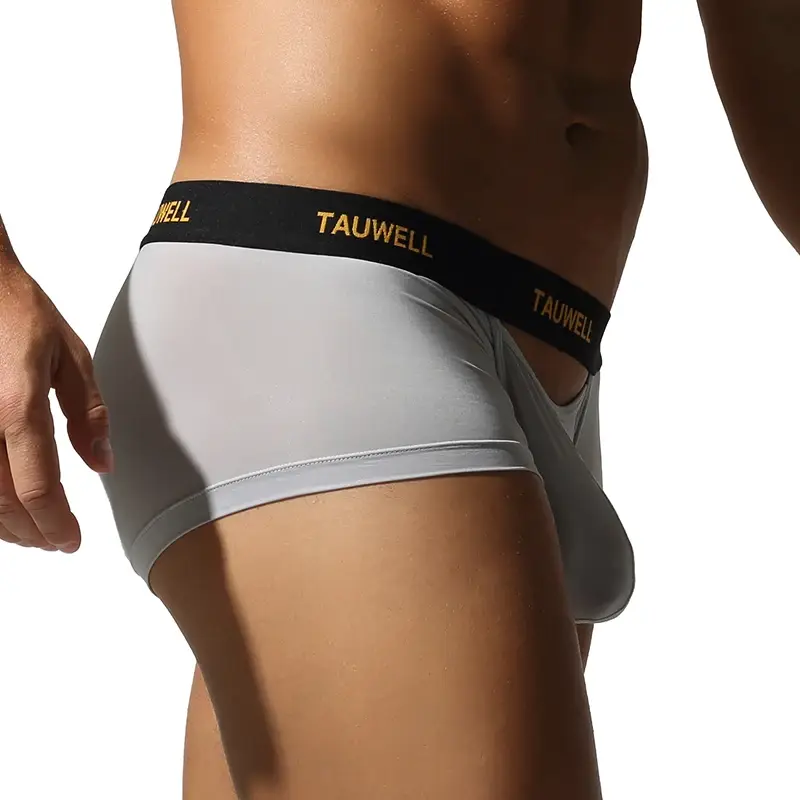 Roupa interior masculina confortável legal fina sexy semi-transparente calças de ângulo plano com cuecas em forma de u