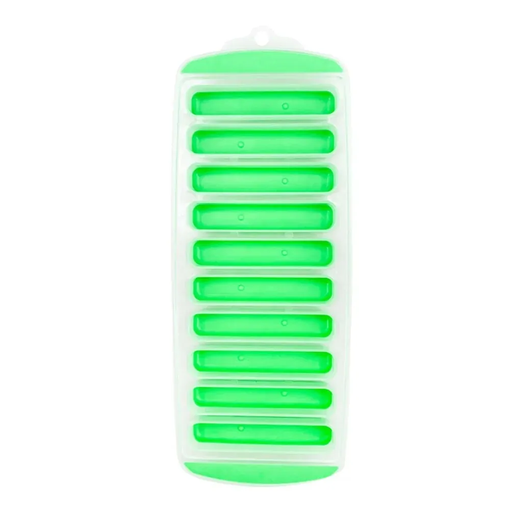 DIY 10 Holes Long Strip Ice Cube Mold with Lid Silicone Ice Cube Tray Homemade Ice Block Mold Cold Drink