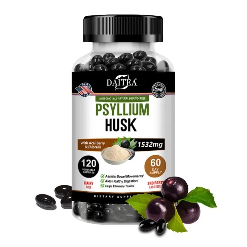 Psyllium Husk Capsules - Improve Constipation Accelerate Metabolism Nutrient Digestion Intestinal Health for Adult Men &Women