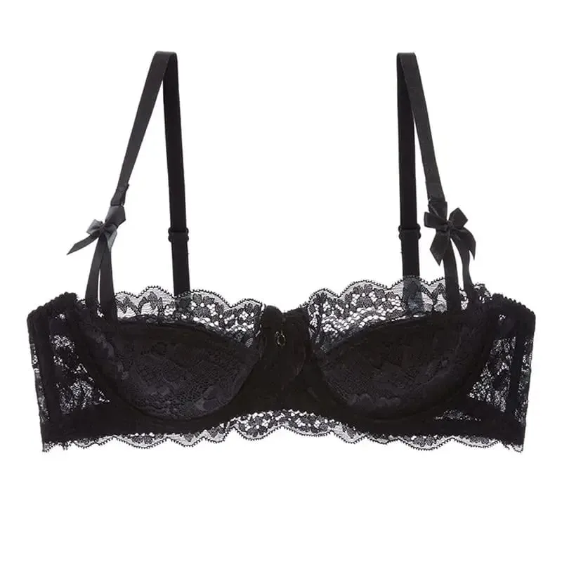 Rabbit Ear AB Cup Pure Desire Girl Bra Set | Pull-up Bra with Bow | Breathable French lace Bra | Anti-slip Cup Date Night