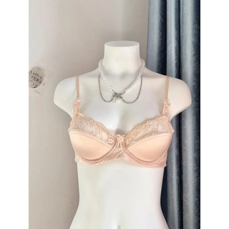 Conjunto de sutiã minimizador de renda vermelha, popular, meia xícara, ultra fino, busto grande, suporte macio, festa de noiva, lua de mel, noite, 32-38