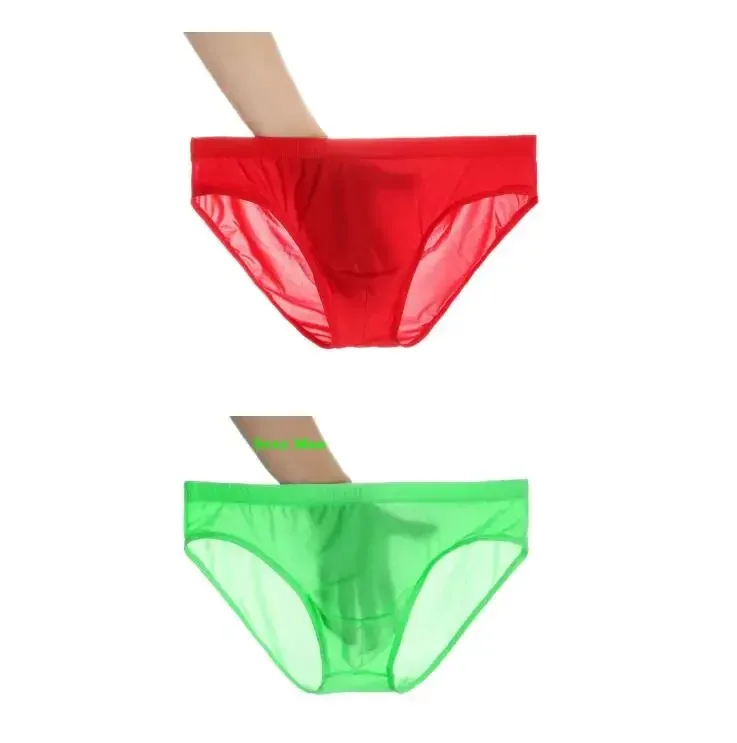 2PCS Ultra Thin Ice Silk Briefs Men Plus Size M-4XL Solid Color Youth Translucent Low Waist Breathable Sexy Male Panties