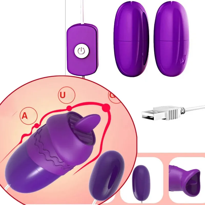 Multi Function Vibrator Clitoral G-Spot Tongue Clitoris 2 Jump Egg USB Power Bullet Remote Control Vibrating Sex Toys for Women