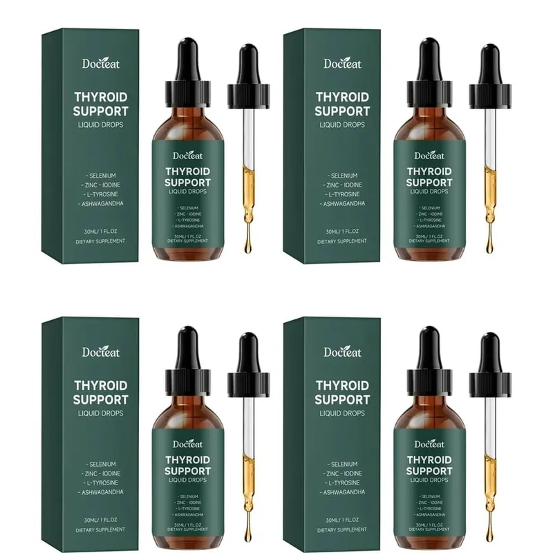 Gotas líquidas de suporte para tireoide com selênio, zinco, iodo, L-tirosina e Ashwagandha para a saúde da tireoide e suporte diário vegano 30ml