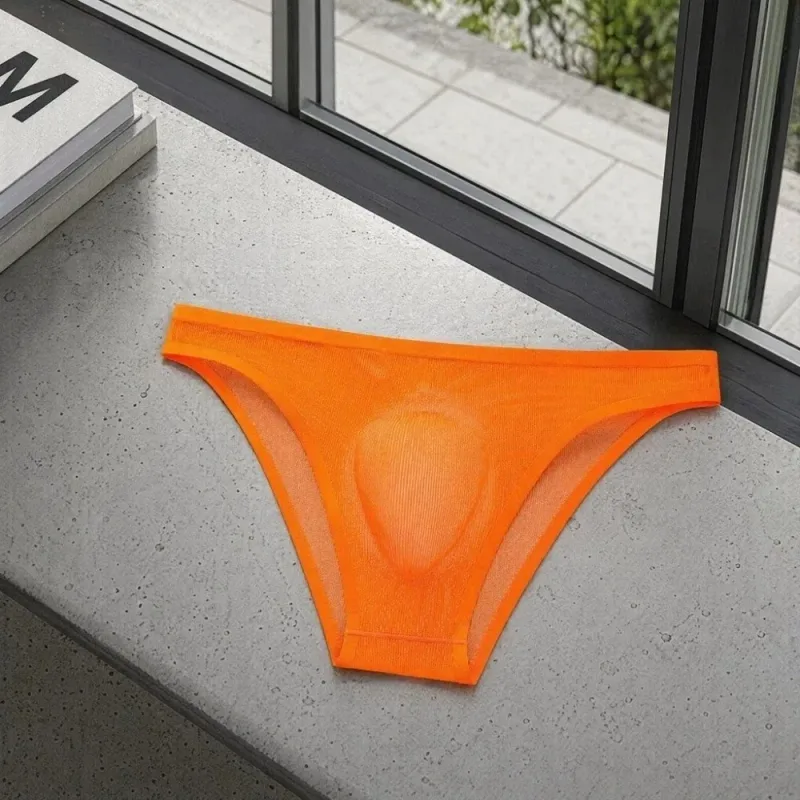 Calcinha triangular masculina de seda gelo, confortável, respirável, tamanho grande, cuecas finas, lingerie, roupa íntima para homens