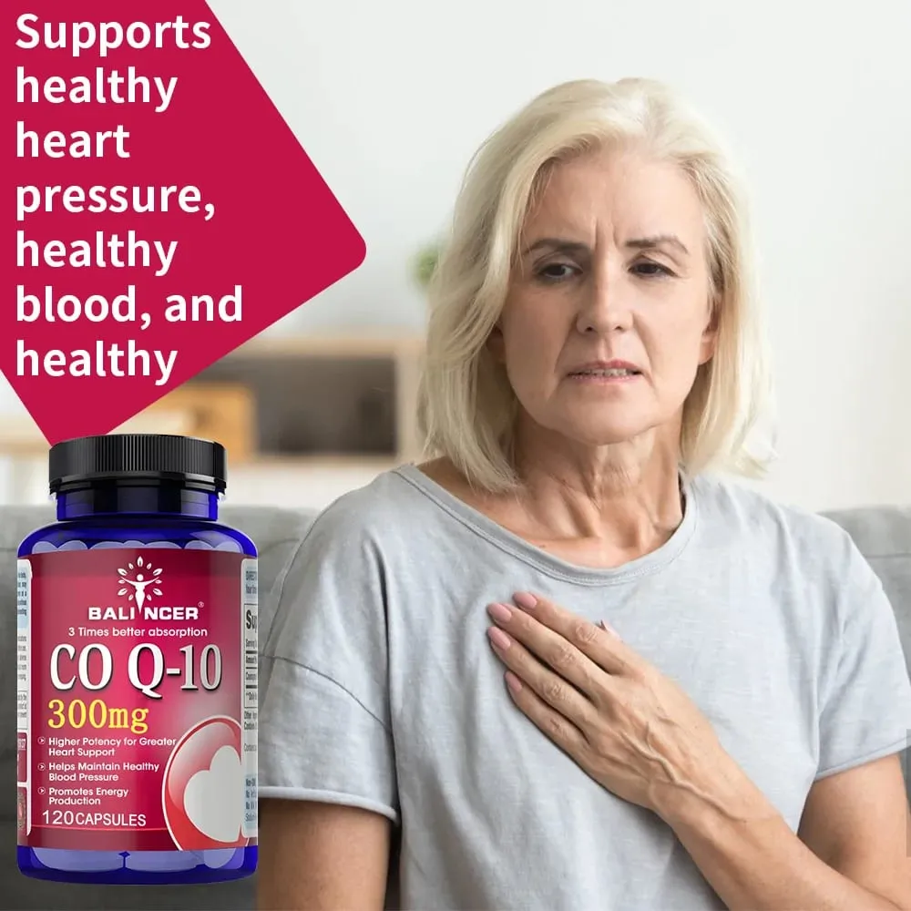 Cápsulas de CoQ10 300 mg - Antioxidante altamente absorvível, suporte de energia cardiovascular para o coração, vegano, não transgênico, sem glúten