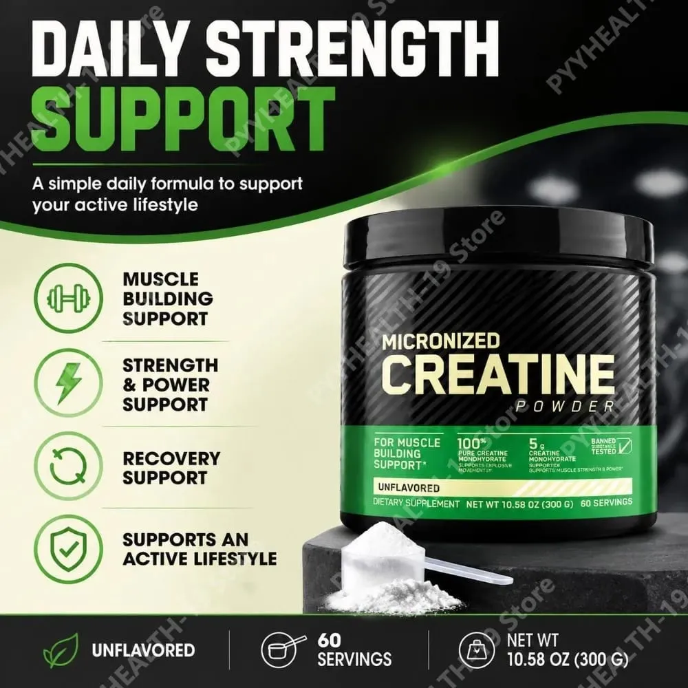 Creatina monohidratada micronizada, pó puro e sem sabor para construção muscular, força, suporte de recuperação, adultos 300g