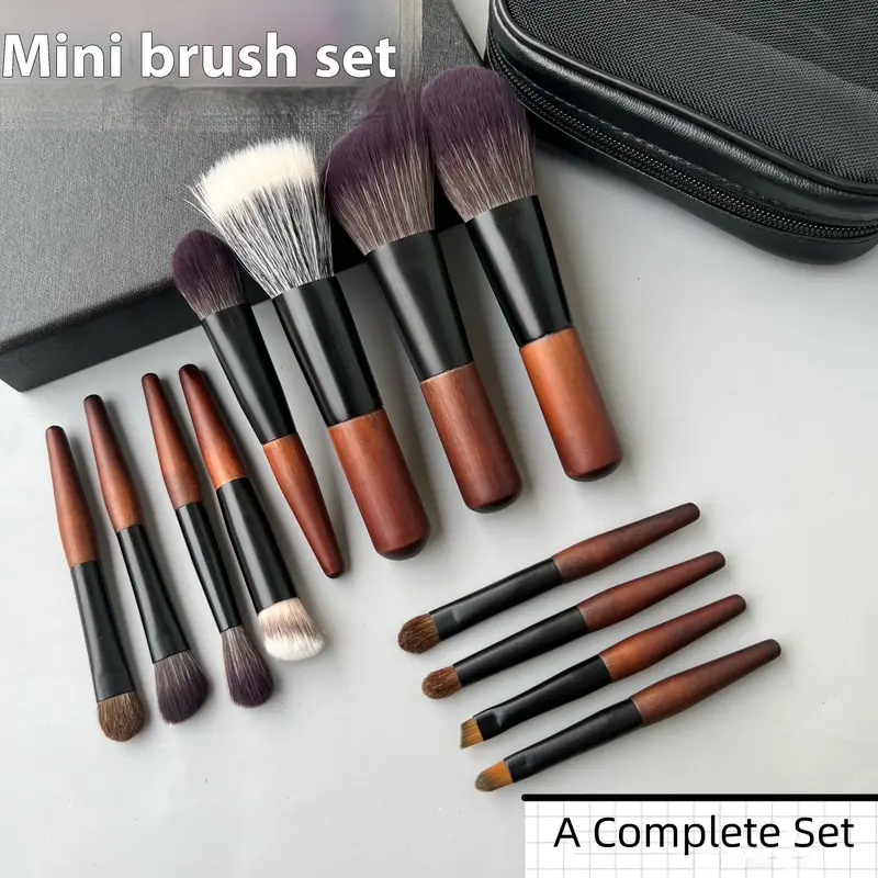 12pçs mini pincéis de maquiagem, pincel para sombra, pó solto, blush, base, viagem, portátil, pincéis de maquiagem com bolsa