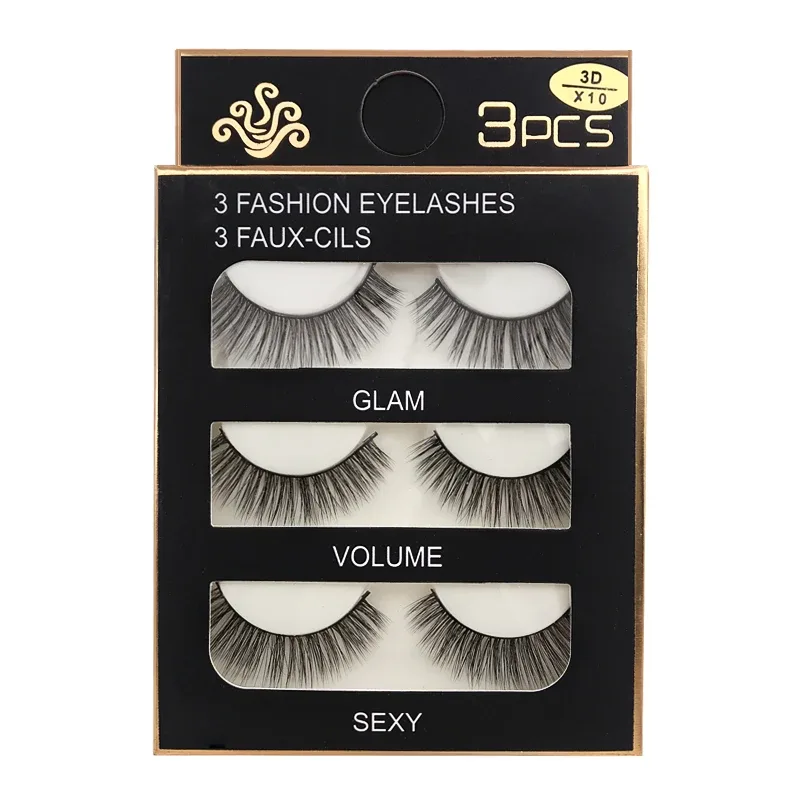 Falso cils 3 pares cílios postiços naturais longos 3d vison cílios macios macios finos feitos à mão cílios falsos ferramentas de maquiagem dos olhos