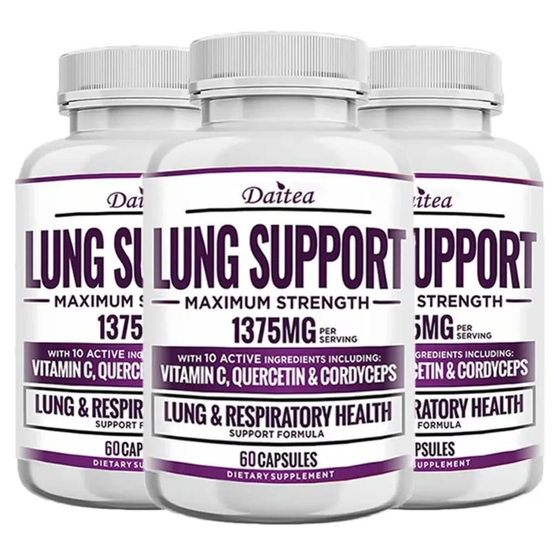 Suplemento de suporte pulmonar para limpeza e desintoxicação pulmonar com quercetina, bromelaína, vitamina C e cordyceps para suporte respiratório pulmonar