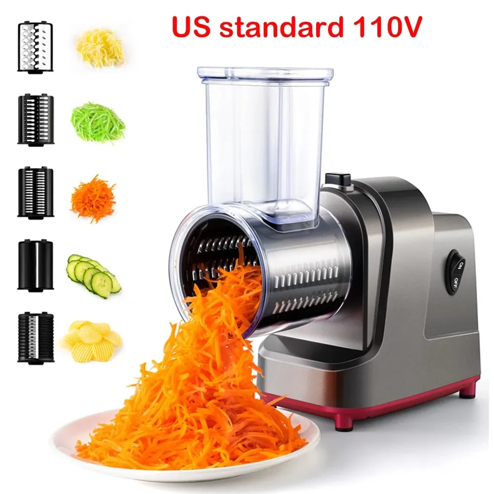 250W 5 in 1 Affettatrice di Verdure Elettrica Trituratore Automatico Sparatutto per Insalata Macchina Grattugia per Formaggio Carota Cavolo Cutter JT253
