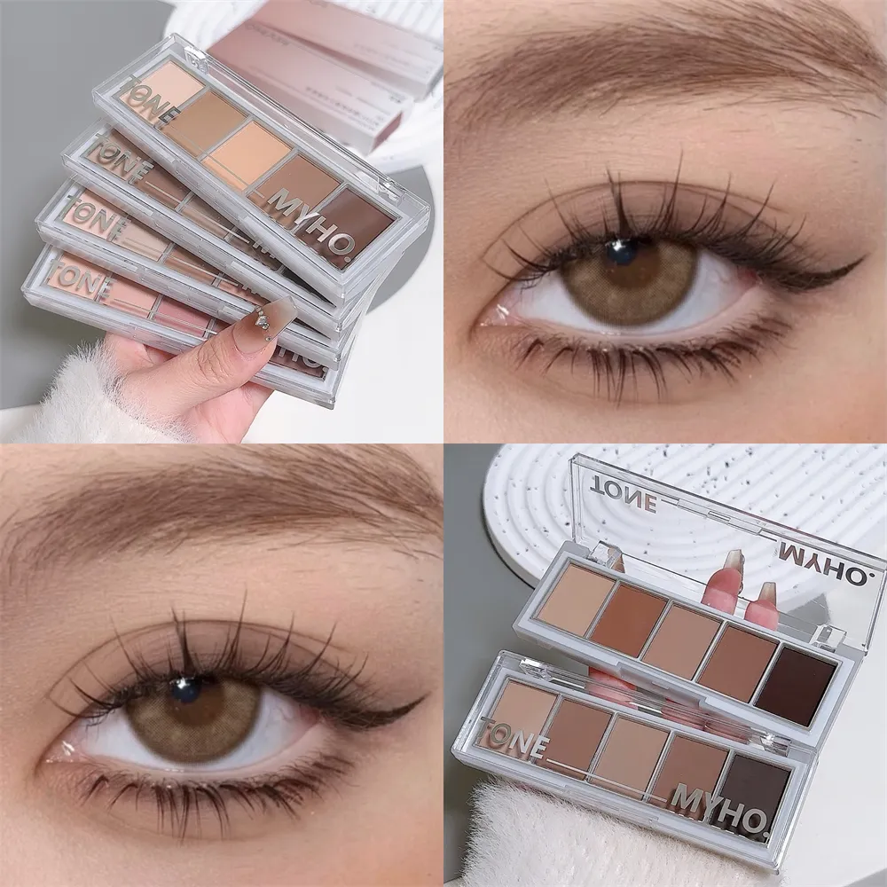 Paleta de sombras de 5 cores, fosca, marrom natural, portátil, bronzeadores, contorno cosmético, sombra de olhos, cor da terra, paleta de maquiagem