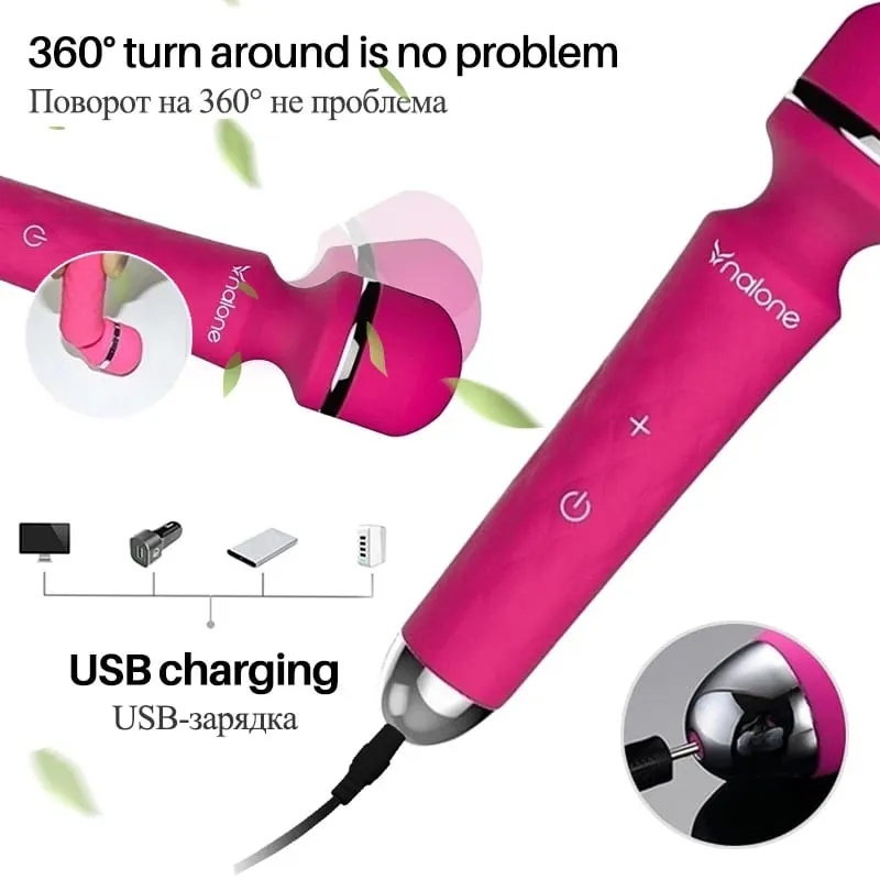Nalone 強力振動器可選 3 個噴嘴 USB 充電魔棒 AV 振動器按摩器振動假陽具成人 18 歲以上女性性玩具