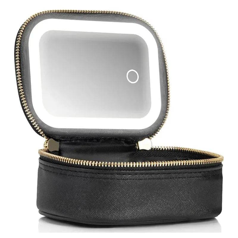 Bolsa de armazenamento de ferramentas comestic portátil com espelho led pequena bolsa de maquiagem com 3 modos de luz orangizer para pincéis e batom