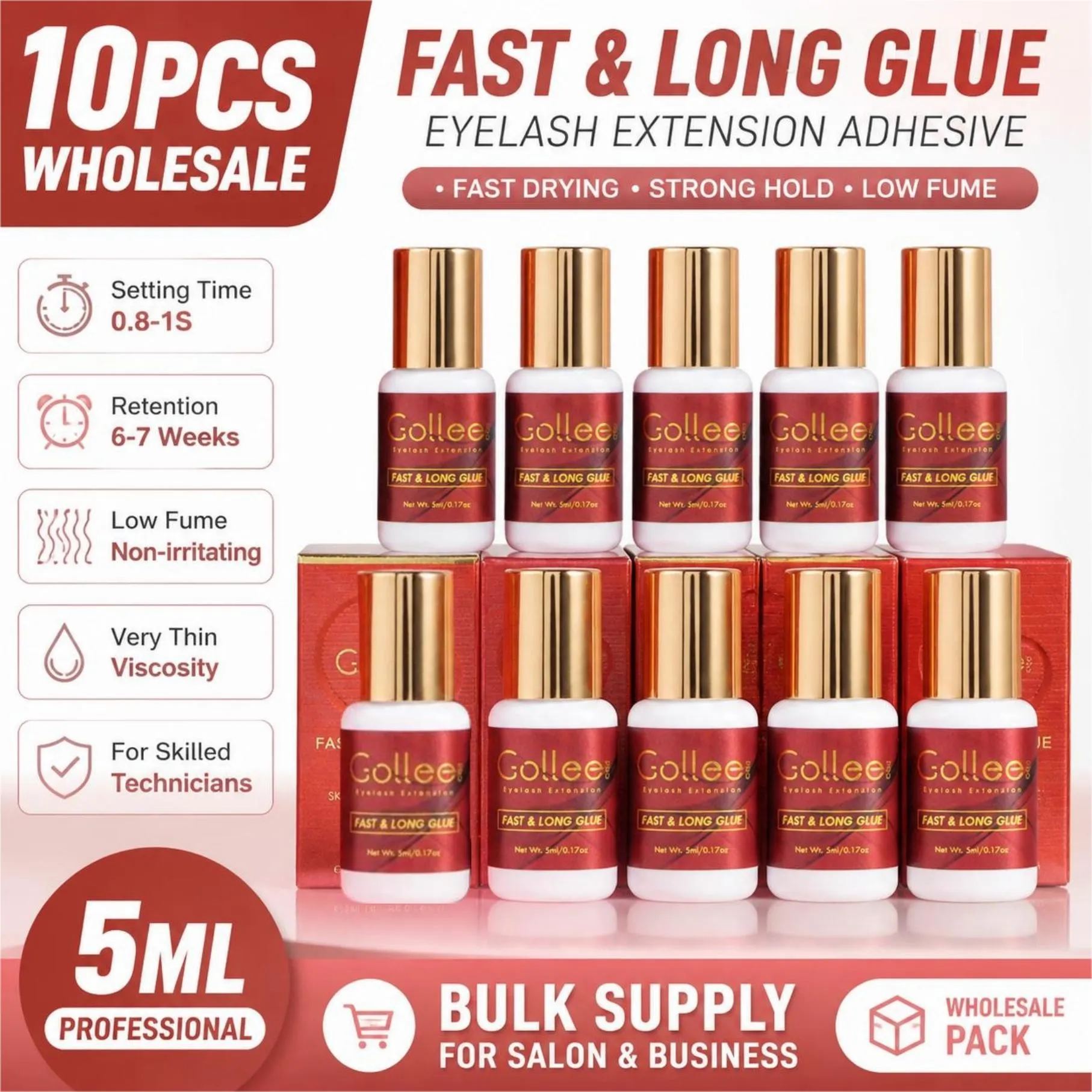 Gollee Professional Eyelash Glue Eyelash Extension Fast Drying Long Strong Lash Glue False Eye Lash Adhesive — image 2