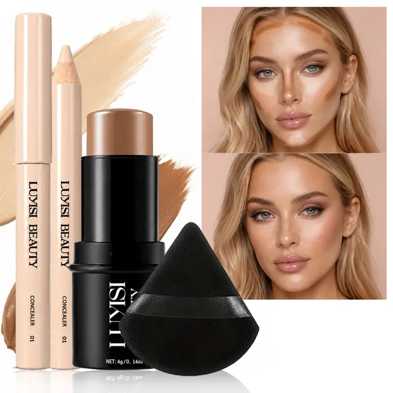 3 unidades/conjunto de maquiagem facial: 1 unidade de corretivo + 1 unidade de contorno + 1 unidade de mistura de sopro de veludo à prova d'água fosco para uso o dia todo - Cobertura edificável. — image 2