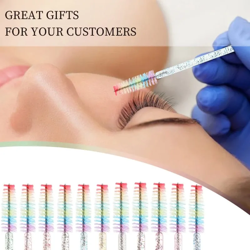 50 pçs escova de cílios de cristal descartável lash extensão pincéis de maquiagem rímel varinha aplicador sobrancelha pente arco-íris microbrush