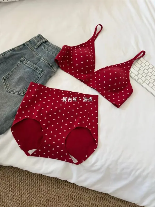 Sutiã retrô americano de bolinhas, sem costura, v profundo, sem fio, suporte de gelatina, conjunto de lingerie anti flacidez, conforto sexy, conjunto de sutiã sexy moyisu