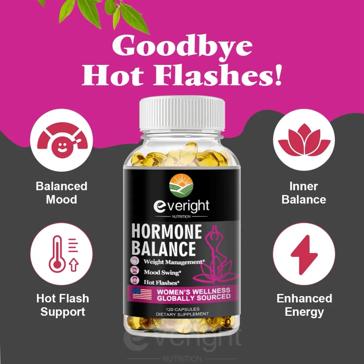 Suplemento de ervas completo para menopausa para mulheres - equilíbrio hormonal de alívio de menopausa multibenefícios para suores noturnos humor 120 cápsulas