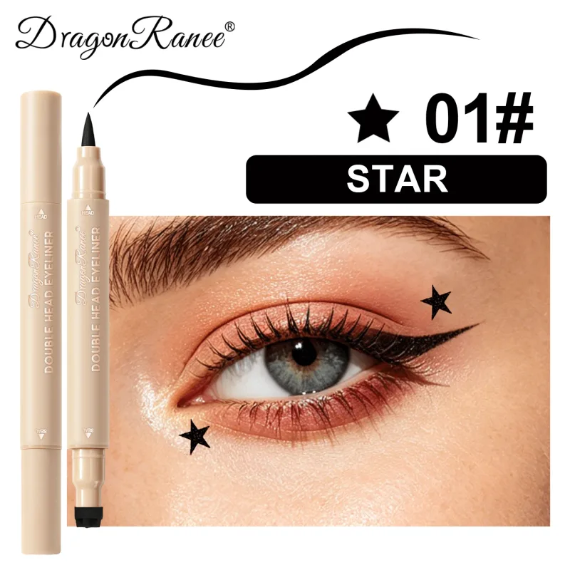 Delineador líquido com carimbo de cabeça dupla, à prova de manchas, secagem rápida, à prova d'água, 2 em 1, colorido, amor, estrela, borboleta, linha de olhos, maquiagem