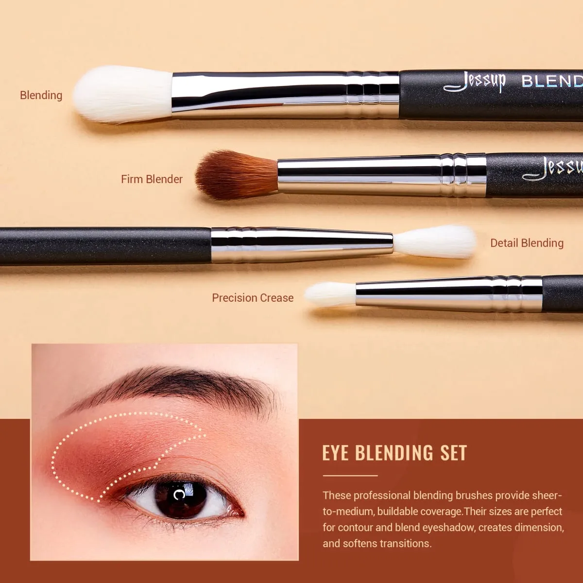 Jessup conjunto de pincéis de maquiagem para os olhos, pincel profissional para mistura de olhos, misturas sintéticas, sombra, lápis esfumaçado t338