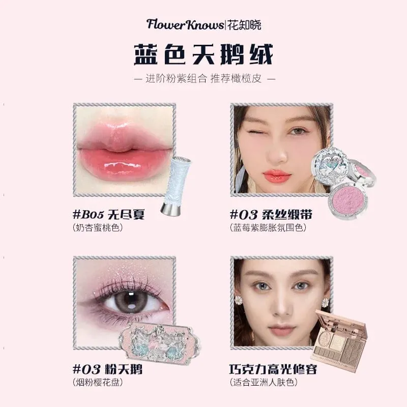 Flower Knows Swan Ballet Dança Redonda Maquiagem Caixa de Presente Lip Glaze Blush Maquiagem Caixa de Presente