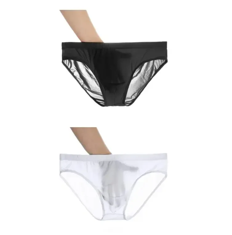 2PCS Ultra Thin Ice Silk Briefs Men Plus Size M-4XL Solid Color Youth Translucent Low Waist Breathable Sexy Male Panties
