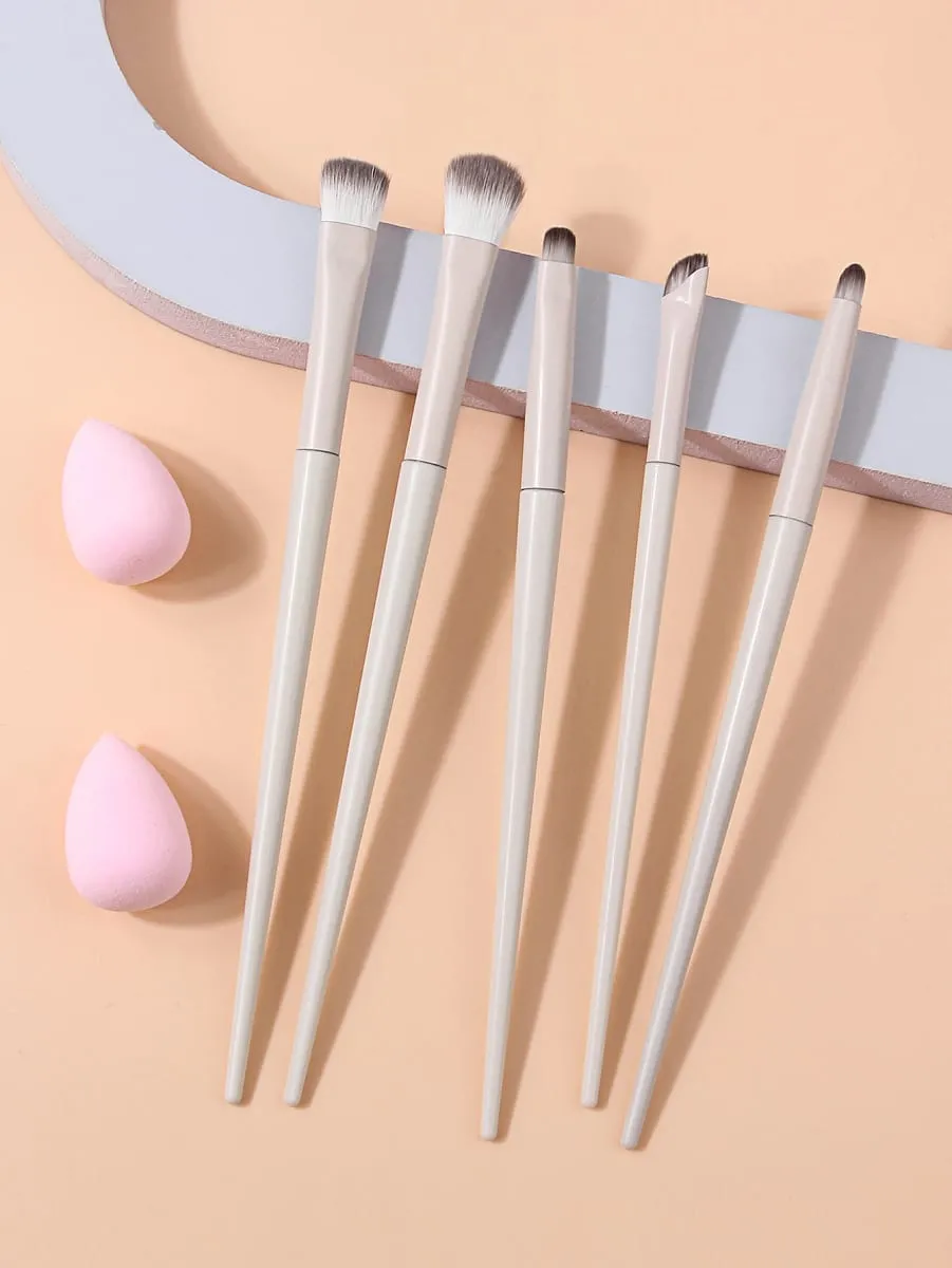 6 pçs pincéis de maquiagem conjunto 2 pçs esponja de maquiagem escova cosmética macia para blush sombra corretivo contorno rosto compõem ferramenta de beleza
