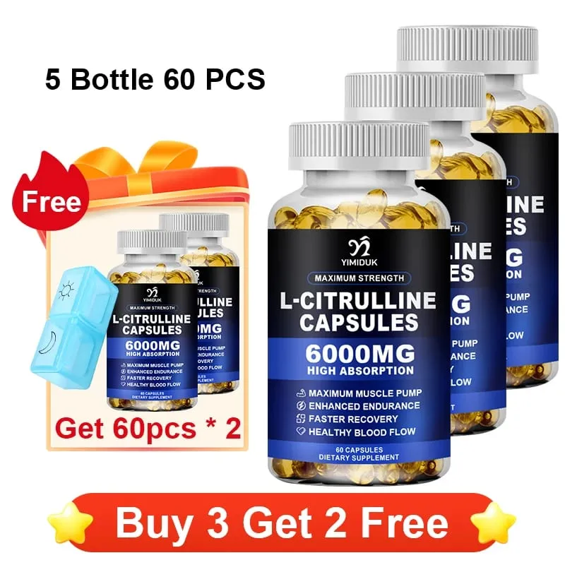 Cápsulas puras de L-Citrulina apoiam a circulação de energia, vitalidade, prolongam o treino, resistência e exercício, recuperação muscular