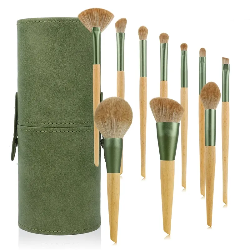 10 Pcs Makeup Brushes Set Contour Brush Nose Brush Eyeshadow Brush Powder Dispersal Brush Pointed Wood Handle Cosmetic Tools