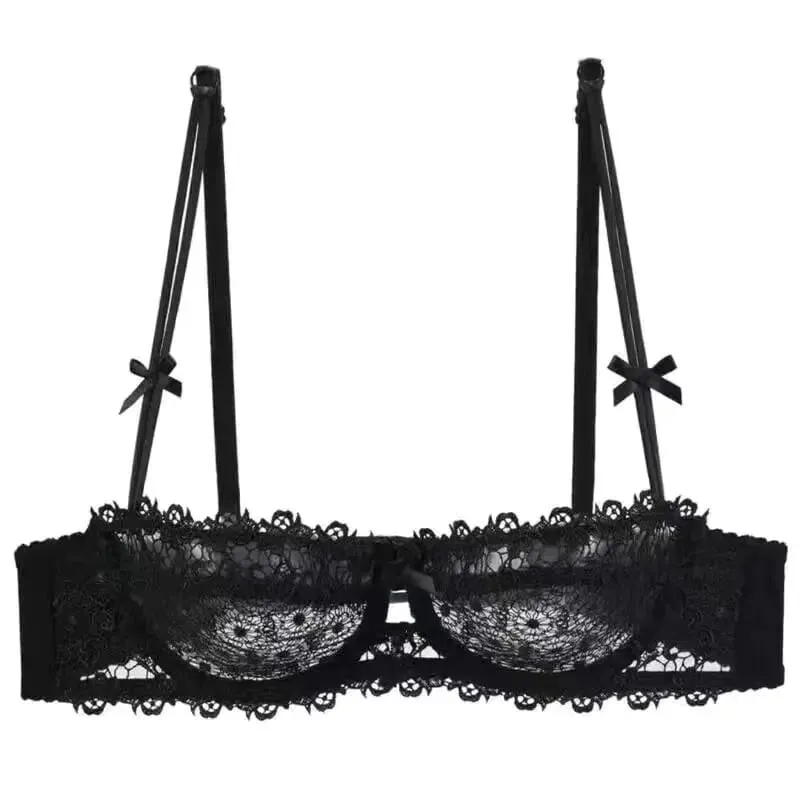 Sexy Lace Bra Set for Women Plus Size Half Cup Sheer Ultra Thin Nipple Concealed Erotic Lingerie Push Up Comfort Underwear Set