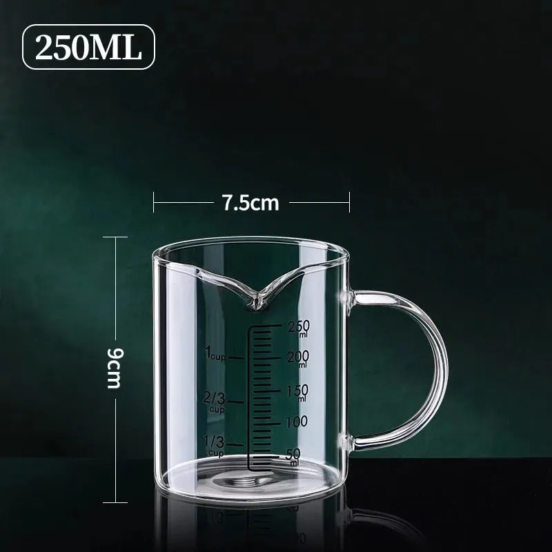 1/2 pces copo de medição de vidro com alça resistente ao calor copo de laboratório cozinha leite café caneca de medição 250/350/500/1000ml