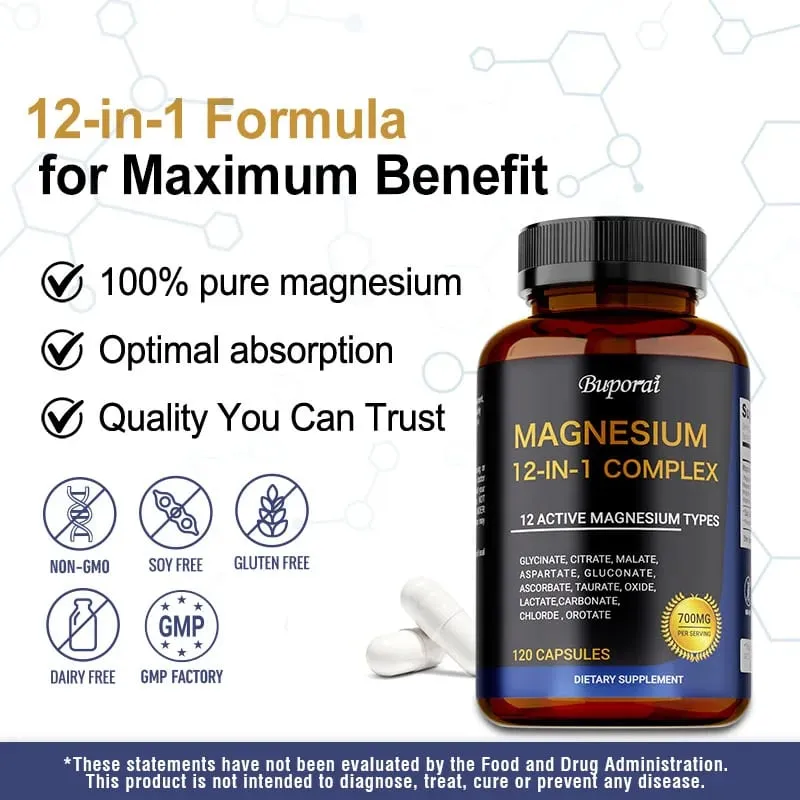 Cápsulas de complexo de magnésio - Apoiam a saúde muscular, óssea, cardíaca, melhoram o estresse do sono e o alívio da ansiedade - Suplemento dietético — image 5