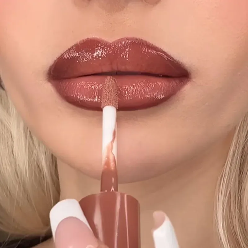 2pc Set Matte Lip Liner And Starry Glitter Lip Gloss Pearlescent Fine Shimmer Long-Lasting Hydration Non-Sticky Makeup