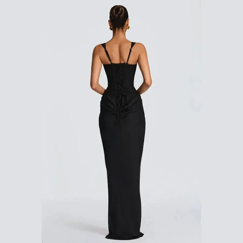Senhora elegante plissado estilingue vestidos sólidos pescoço quadrado sem mangas fora do ombro cintura cinching vestido moda vestidos de festa à noite