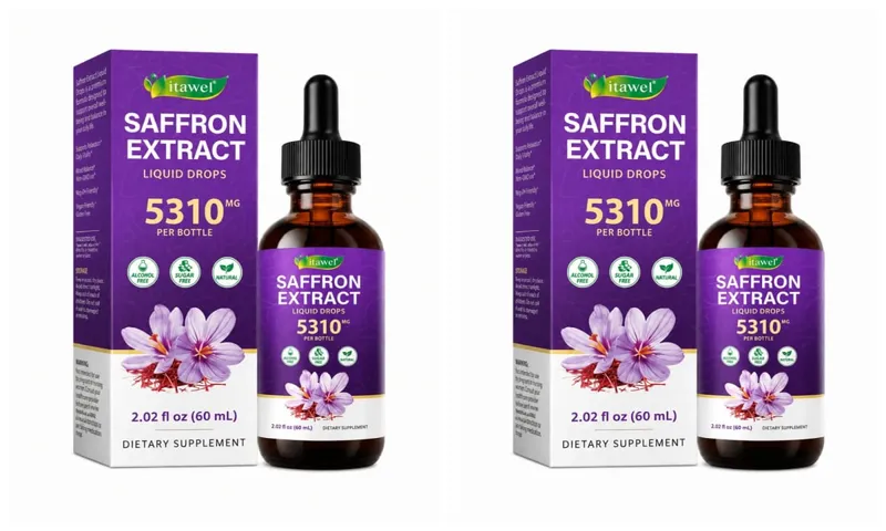 Gotas líquidas de extrato de açafrão 117mg por porção para antioxidante, humor equilibrado, sono saudável e suporte de conforto pré-menstrual 60ML