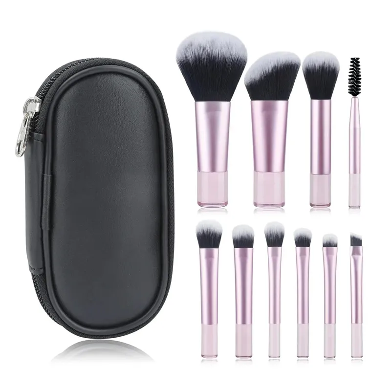 10 pçs mini conjunto de escova de maquiagem em pó sombra fundação blush liquidificador corretivo beleza ferramentas de maquiagem escova suprimentos profissionais