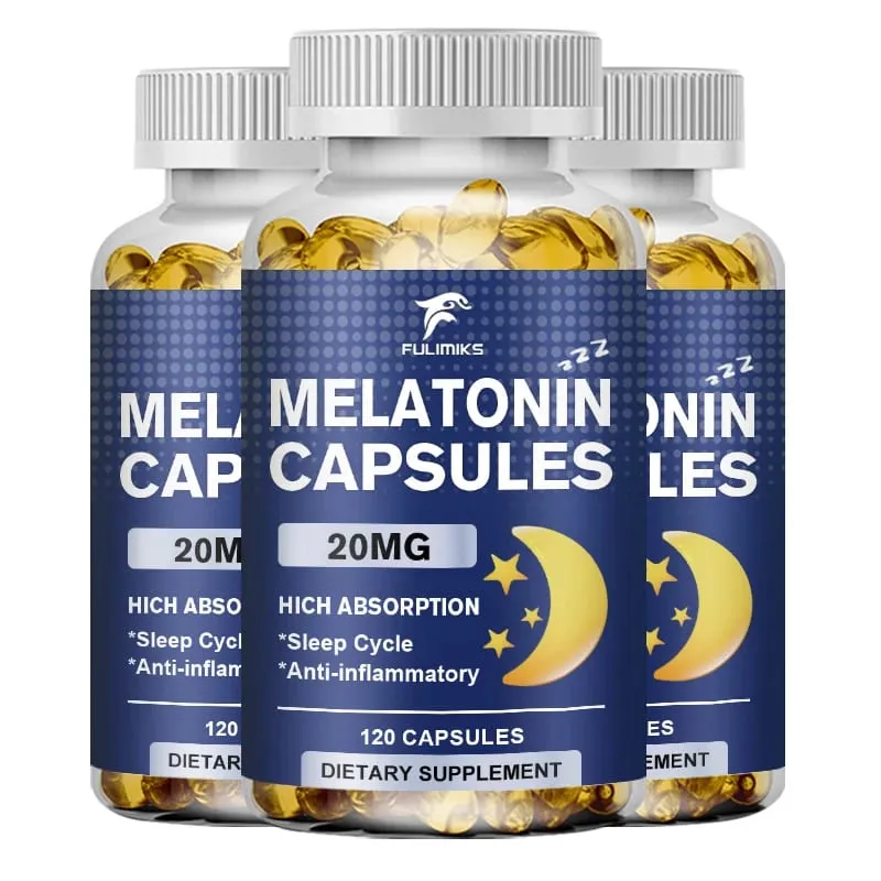 Suplemento dietético para sono de melatonina 20mg 120 cápsulas com sabor de morango contém melatonina - sono saudável