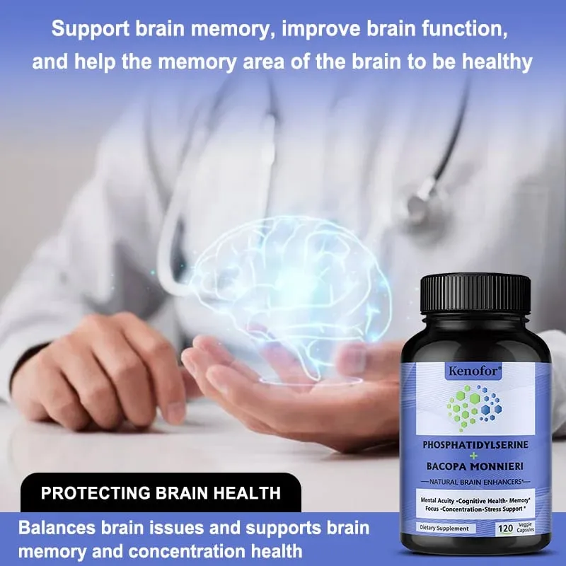 Suplemento de Fosfatidilserina + Bacopa Monnieri - Ajuda a Saúde Cognitiva da Memória a Aliviar o Estresse - Suplemento Nutricional para o Cérebro