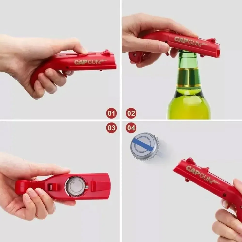 Portátil criativo tampa arma voando boné lançador abridor de garrafa de cerveja novidade diversão abridor de bebidas ferramenta cozinha festa presente acessórios — image 5