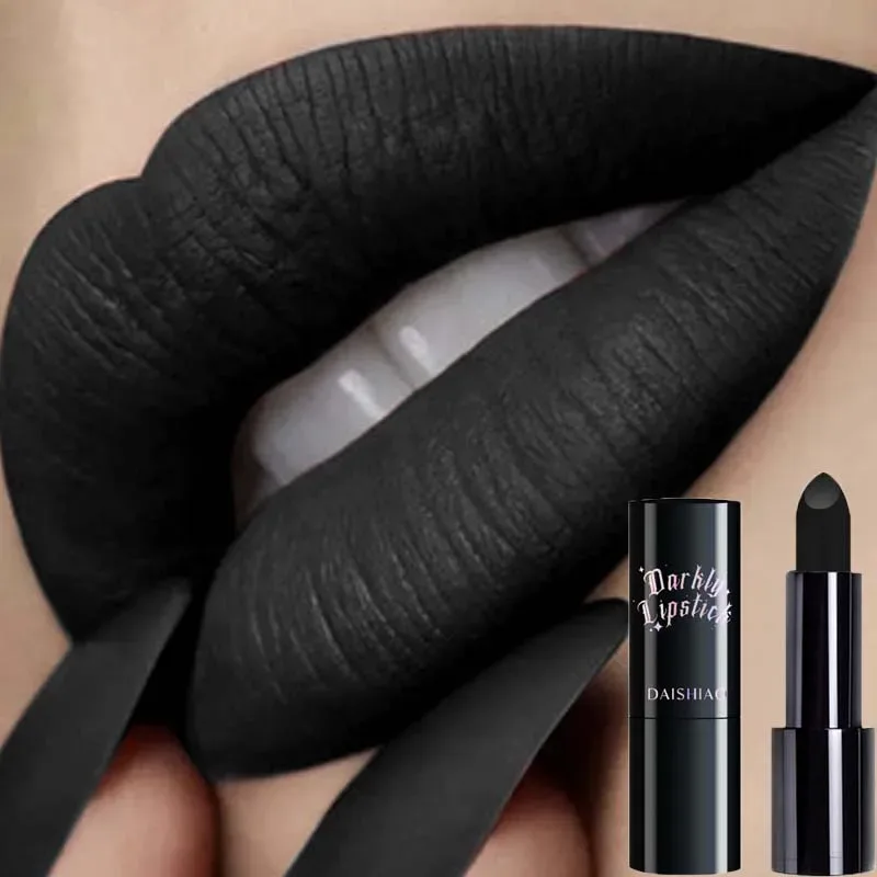 Batom noturno escuro de Halloween à prova d'água e de longa duração preto escuro roxo fosco batom maquiagem cosméticos para lábios — image 2