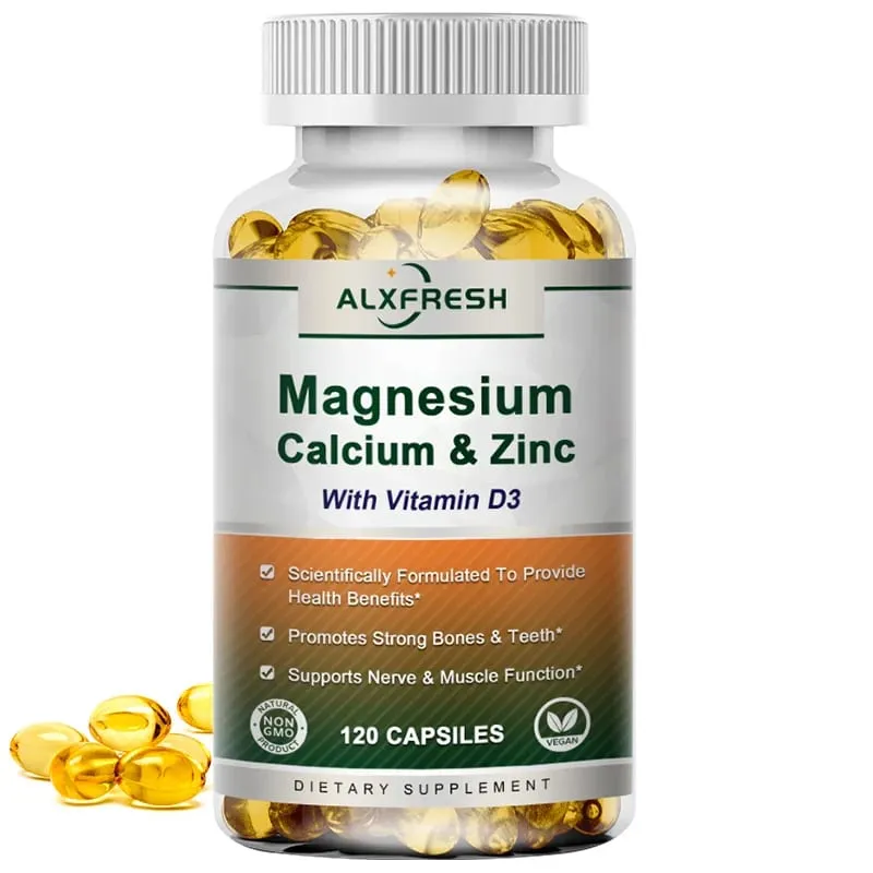 Alxfresh Calcium Magnesium Zinc & Vitamin D3 Capsules for Immune System Bone Nervous System Health Support | Non-GMO Vegan
