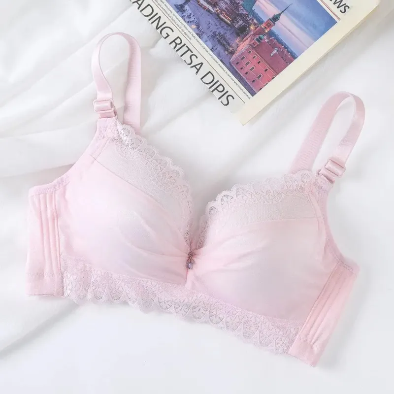 Sutiã push up ultra grosso de 8 cm, renda reunida sem fio, cobertura completa, lingerie, suporte lateral para copo A/B feminino