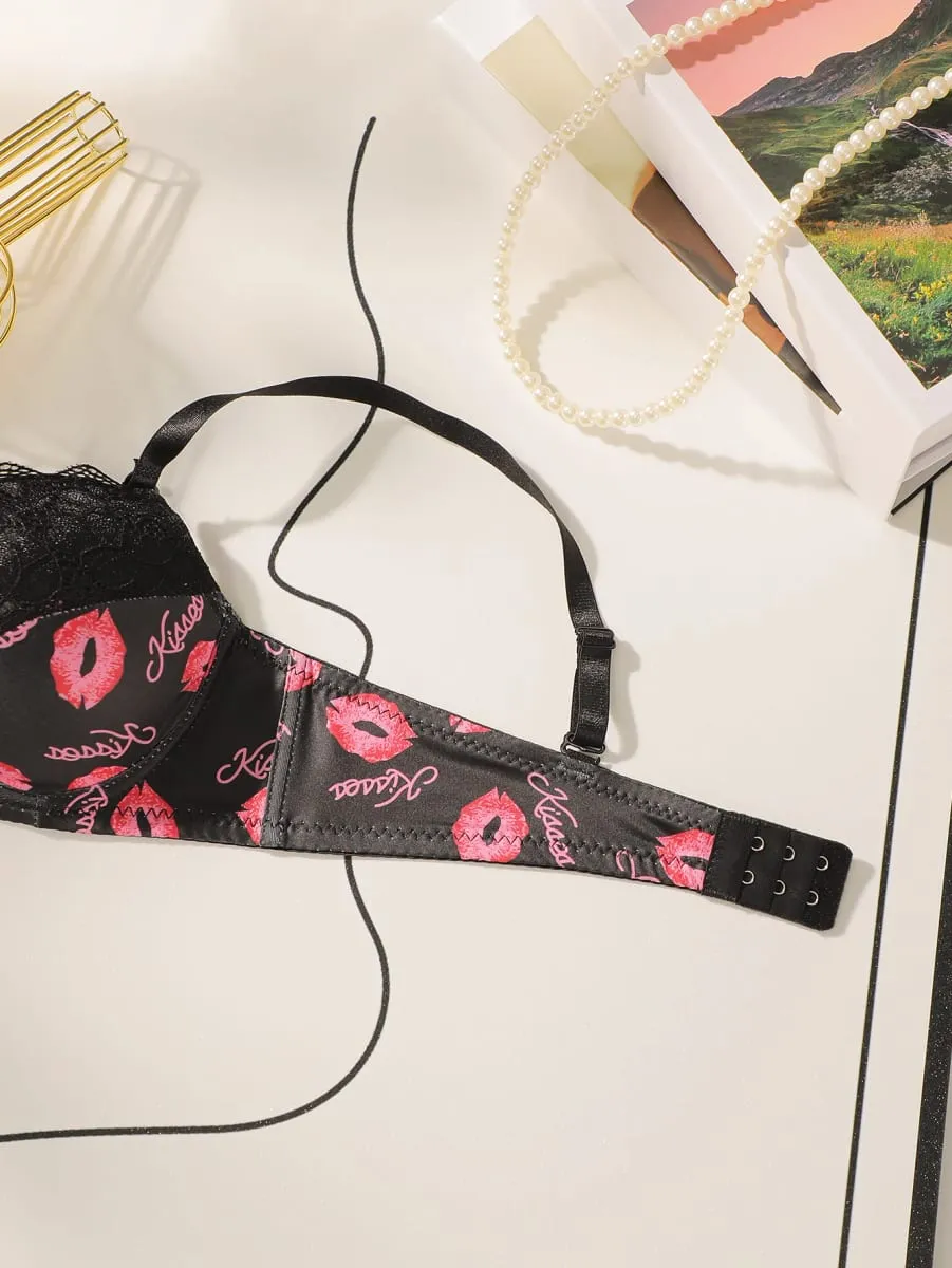 Mulheres de alta qualidade impresso retalhos rendas lingerie sexy conjunto push up underwire sutiã e calcinha conjunto para senhoras conforto ajuste S-XL