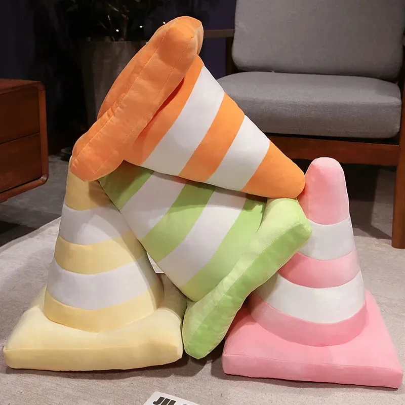 Simulação cone de tráfego travesseiro de pelúcia criativo roadblock brinquedo de pelúcia construção cone sinal almofada boneca crianças meninos estrada jogo presente
