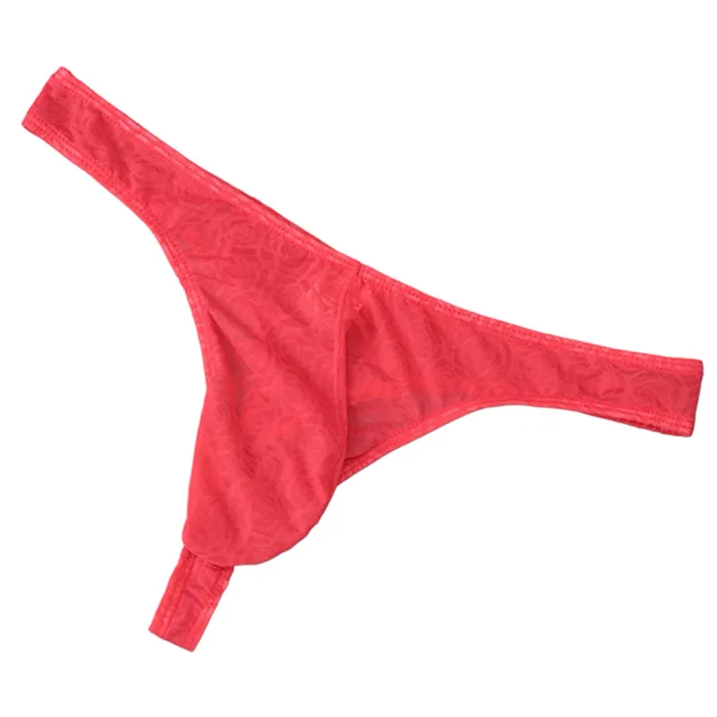 Men Lace Jacquard G-string Underwear High Stretchy Large Pouch Thong Panties Sexy Gays Erotic T-back Underpants