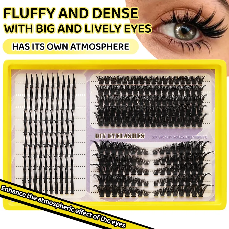 Fluffy Mixed DIY Cluster Lash Extensions 20 Linhas Volume Cílios Individuais Dramático D Curl Grosso Cluster Cílios
