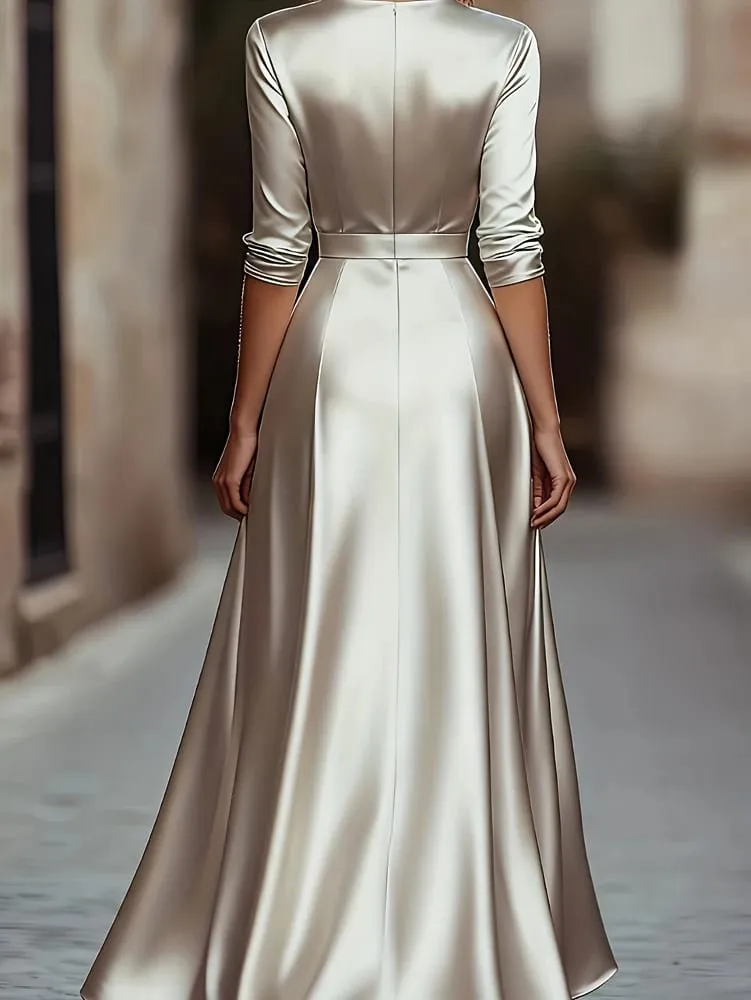 Coleção primavera/outono: Elegância de inspiração francesa, toque de luxo, decote em V, manga comprida, vestido justo na cintura, vestido de noite para banquetes — image 2