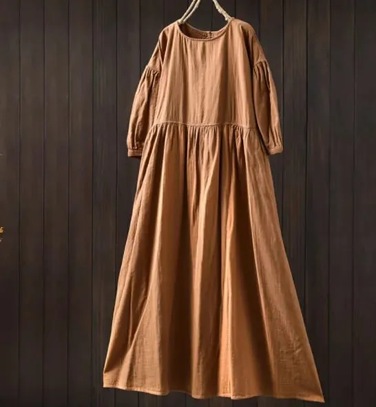 Johnature vestidos femininos de algodão vintage, gola redonda, meia manga, macio, cor sólida, roupões, verão 2025, novo, casual, linha a, vestido feminino — image 11